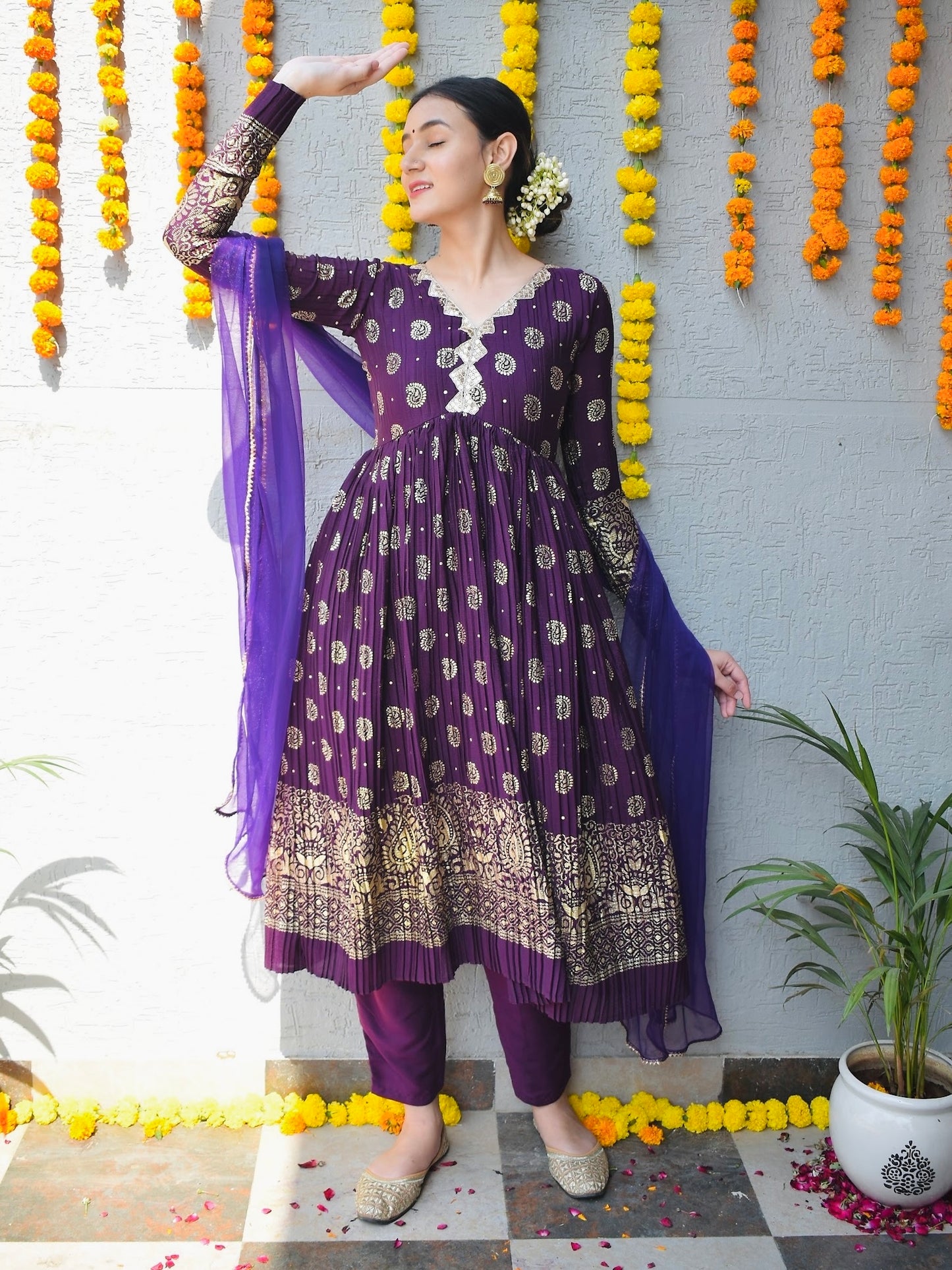 Purple Crinkle Gold Foil Suit Set