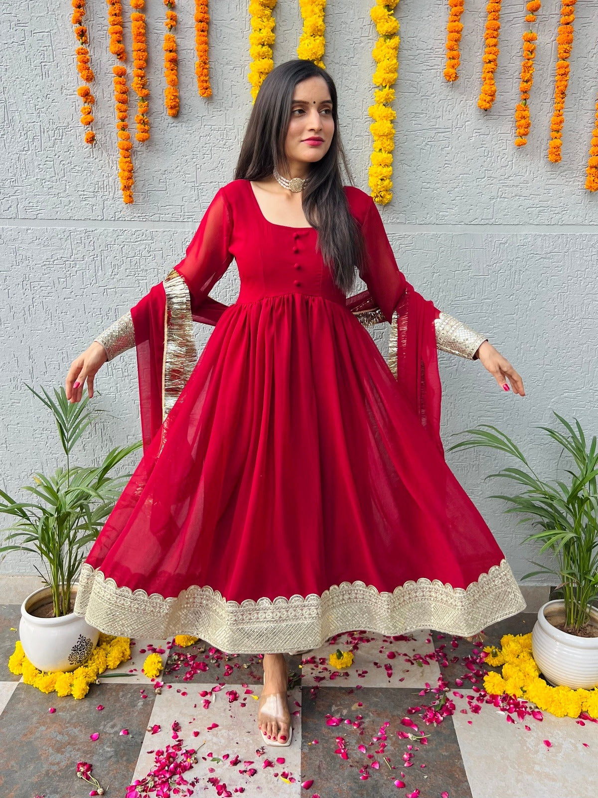 Red Georgette Suit Set