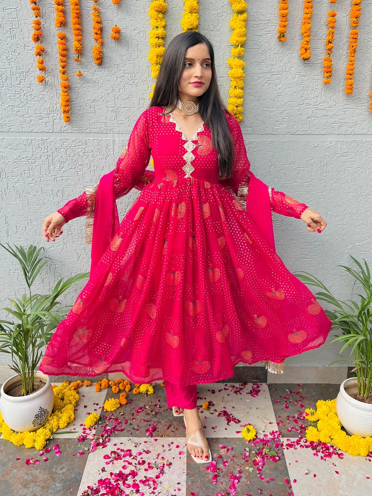 Pink Peacock Georgette Suit Set