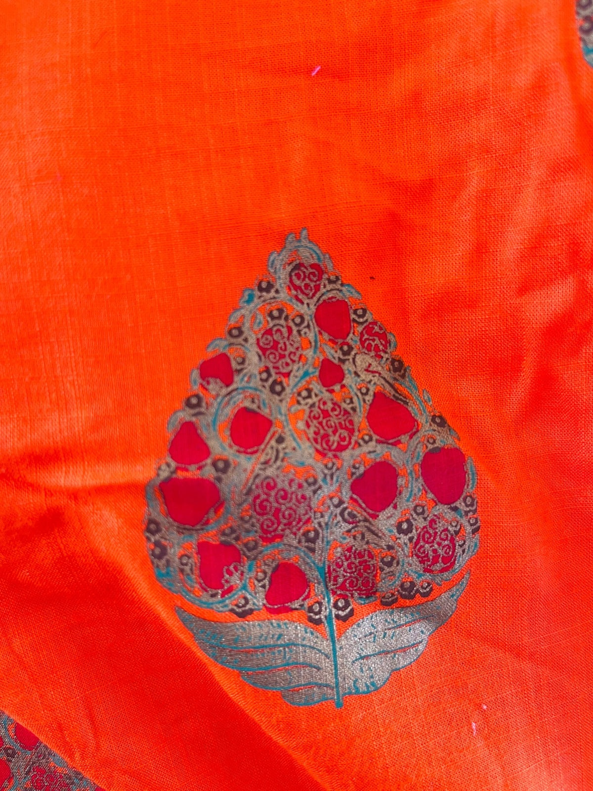 Kolkata Orange Foil Printed Fabric