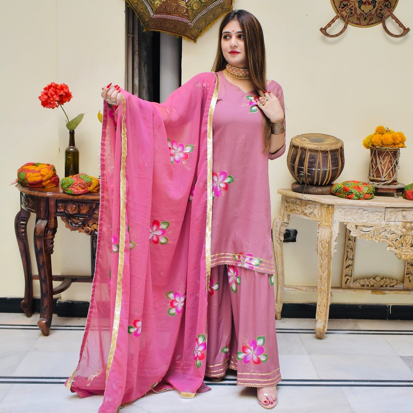 Blush Handpainted Sharara Suit Set