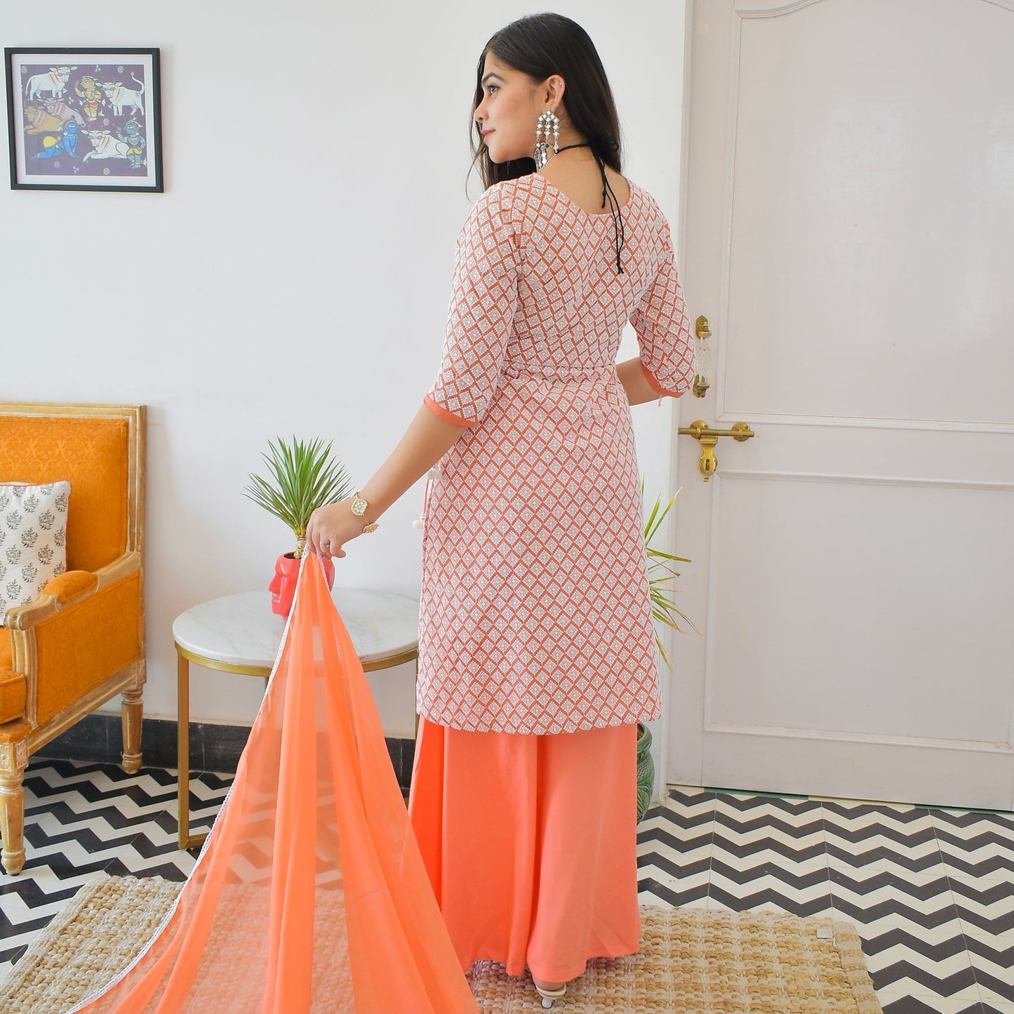 Prisha Peach Sharara Suit Set