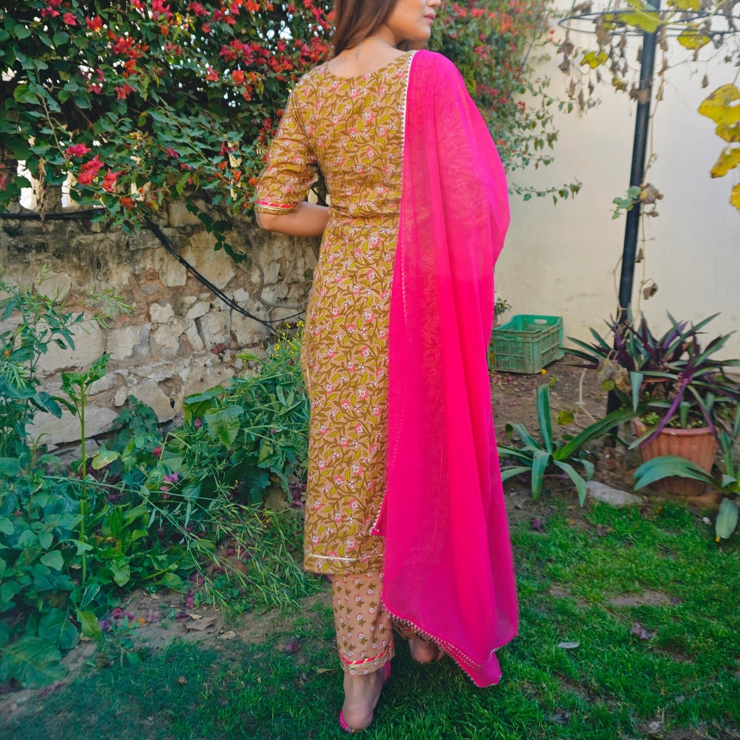 Rust Festive Handblock Suit Set