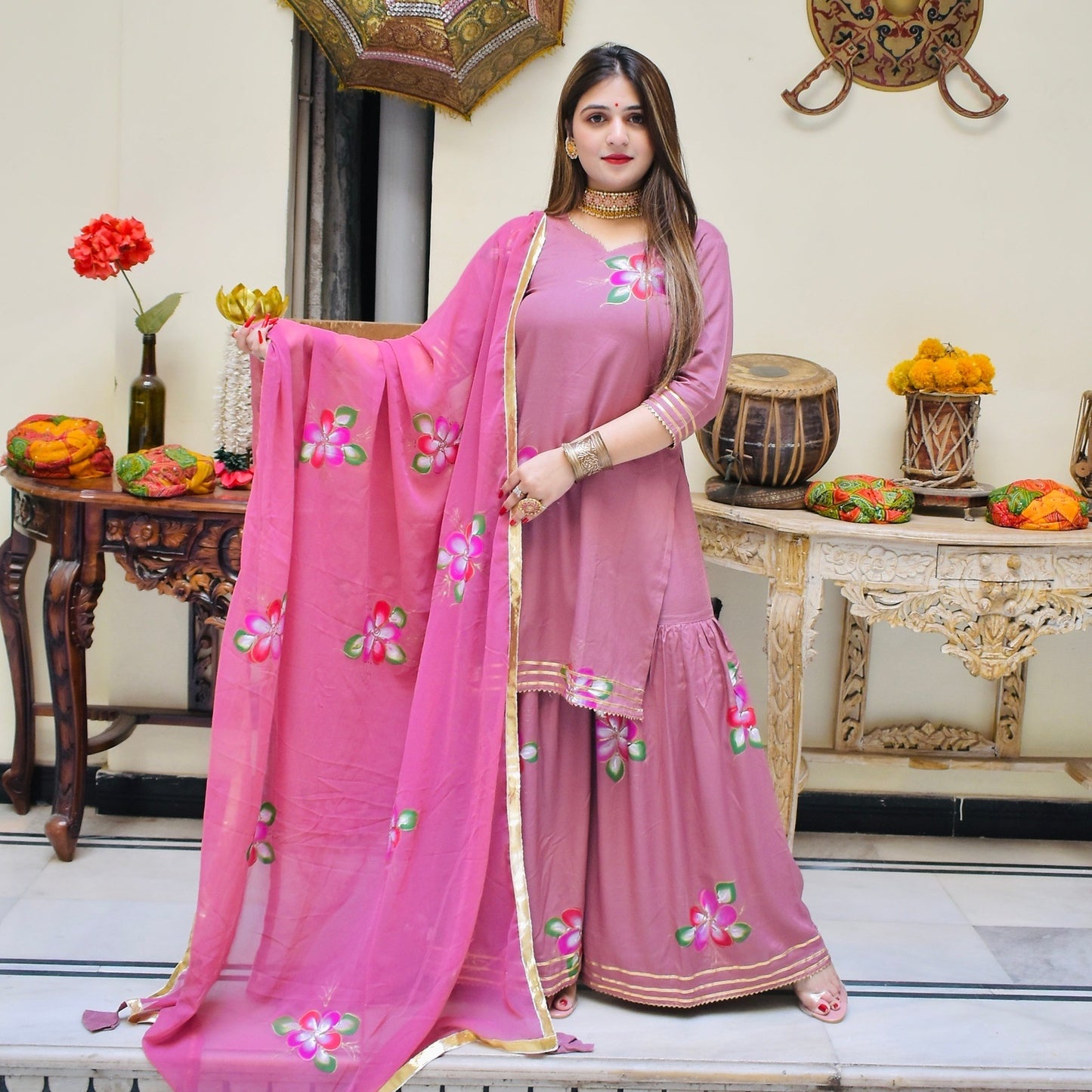 Blush Handpainted Sharara Suit Set