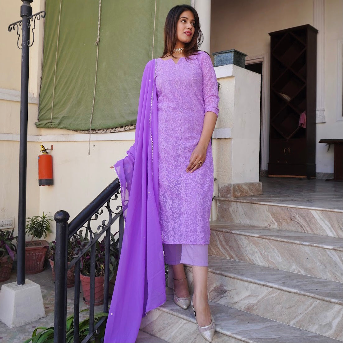 Lilac Chikankari Suit Set