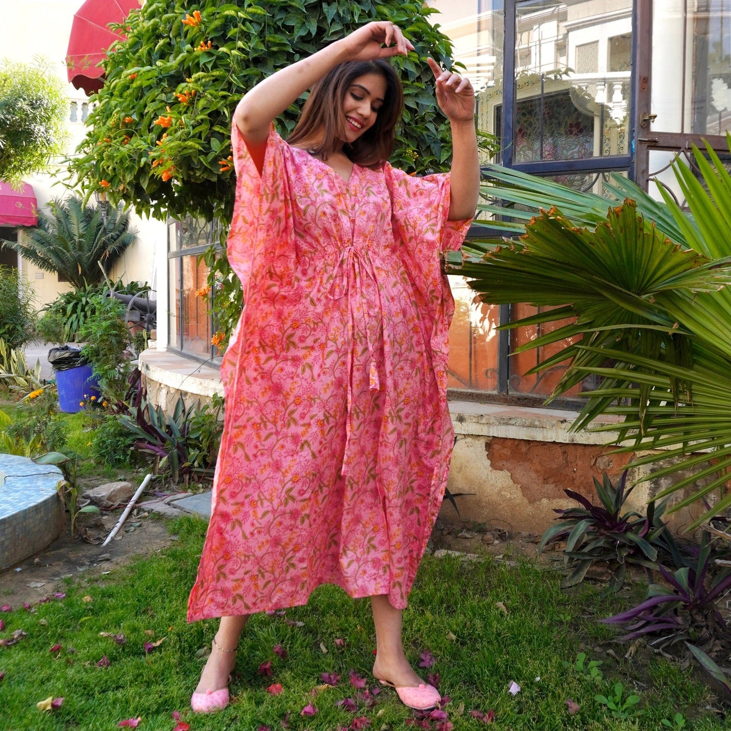 Pink Handblock Kaftan
