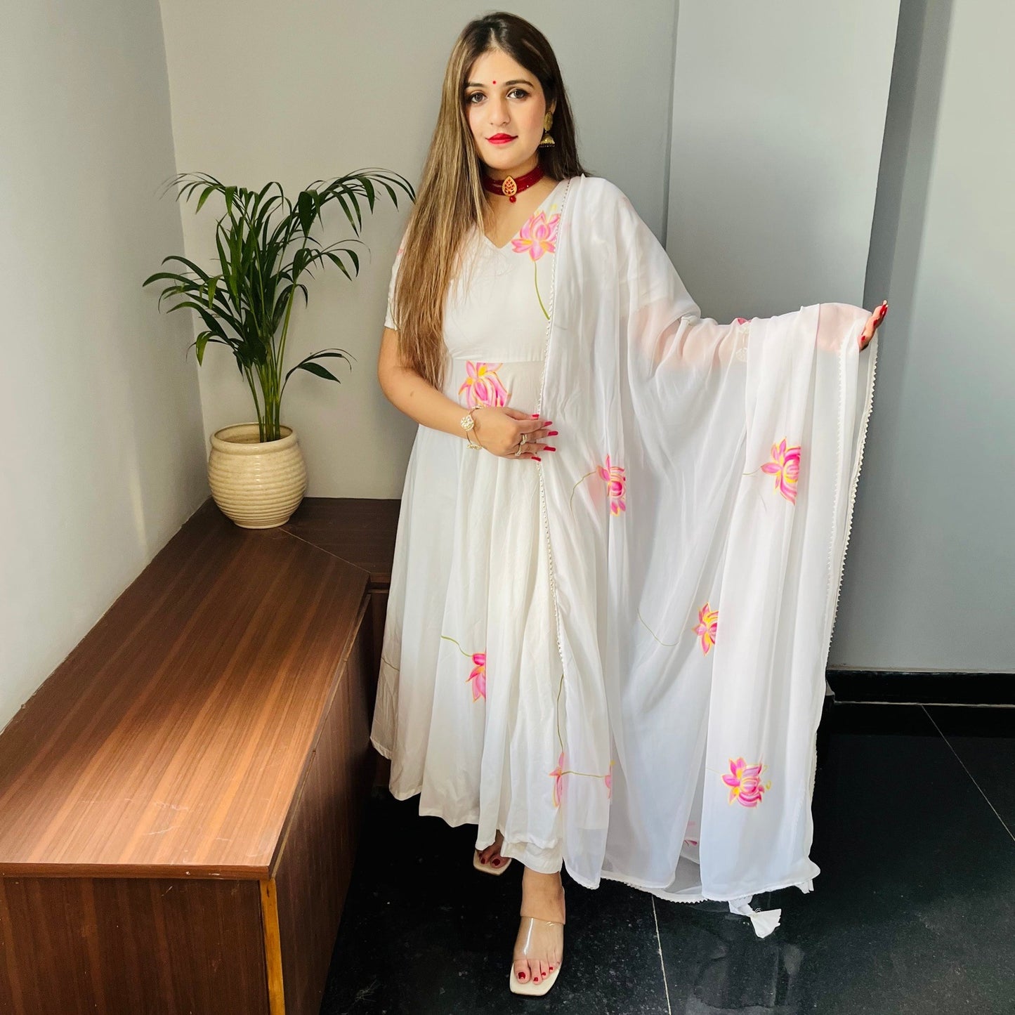 White Lotus Handpainted Suit Set