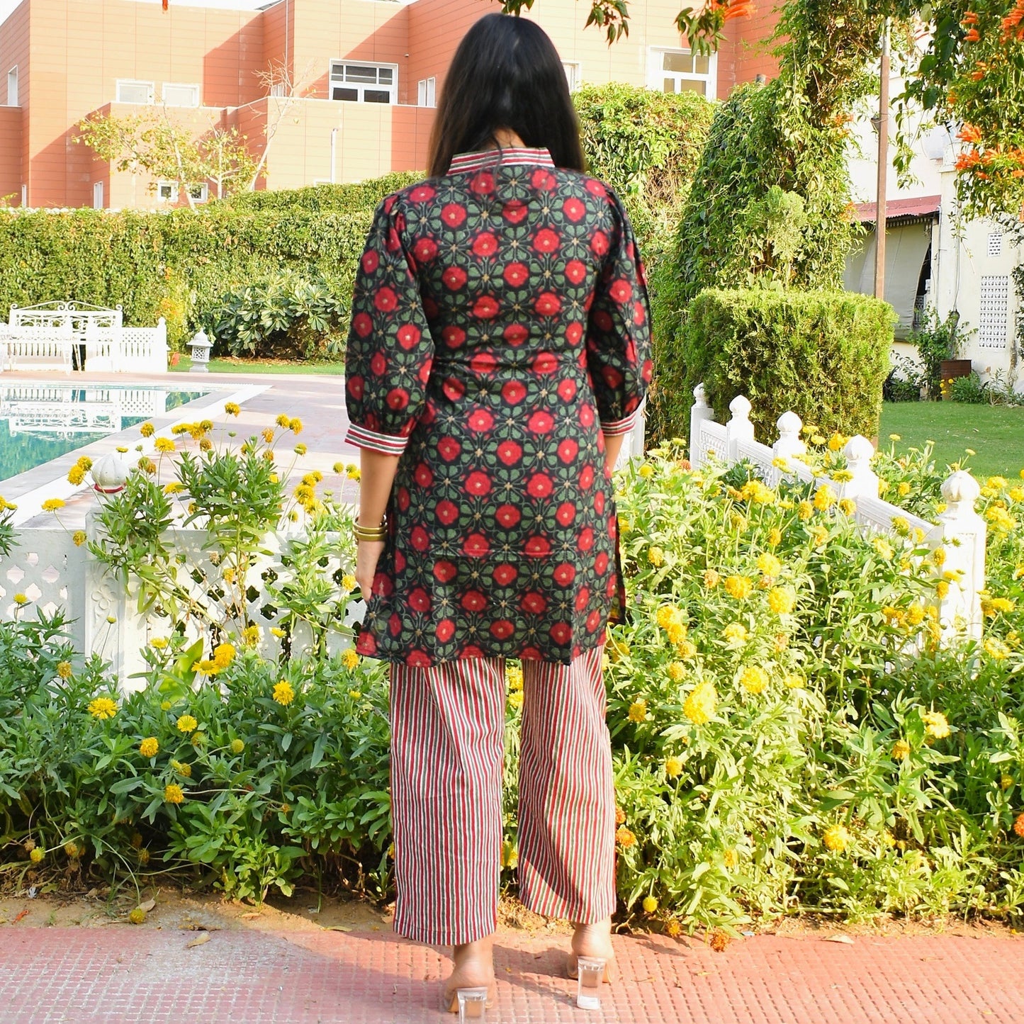 Black Floral Cord Set