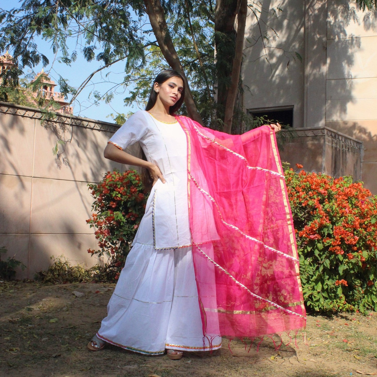 White Festive Sharara Set