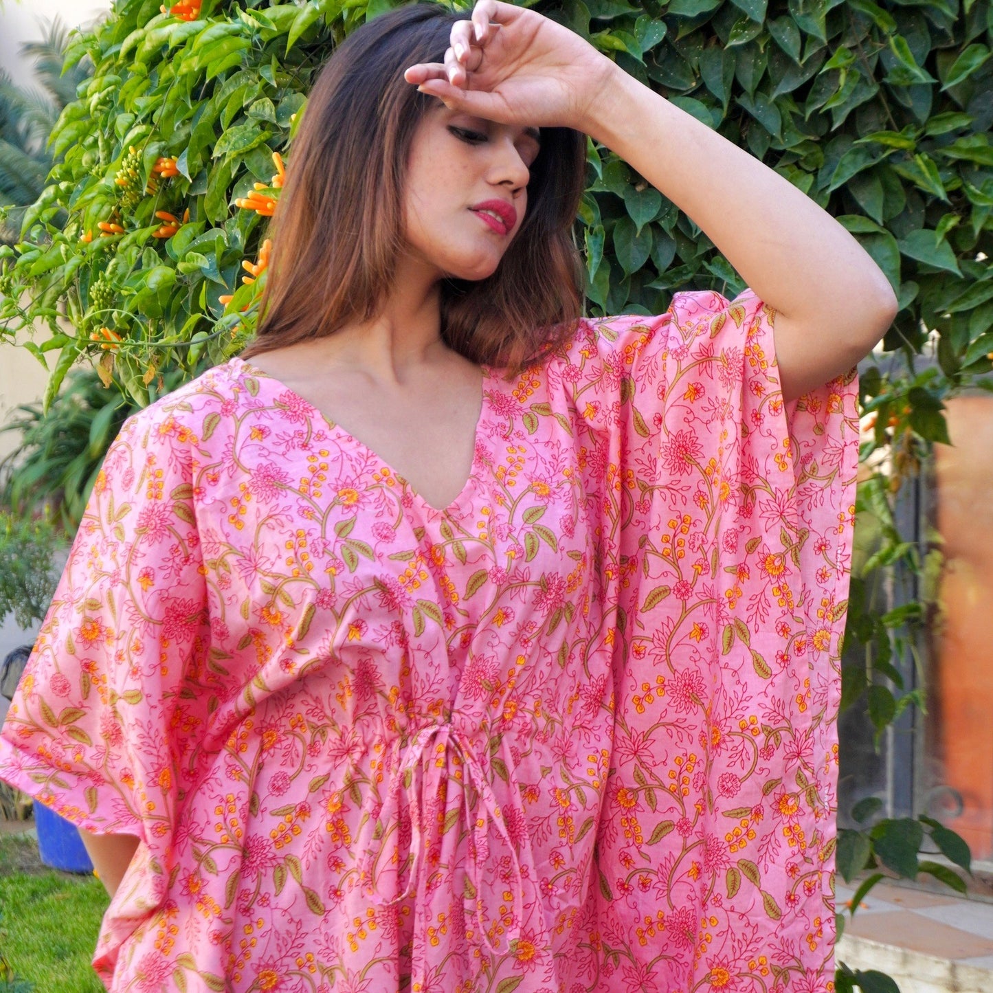 Pink Handblock Kaftan