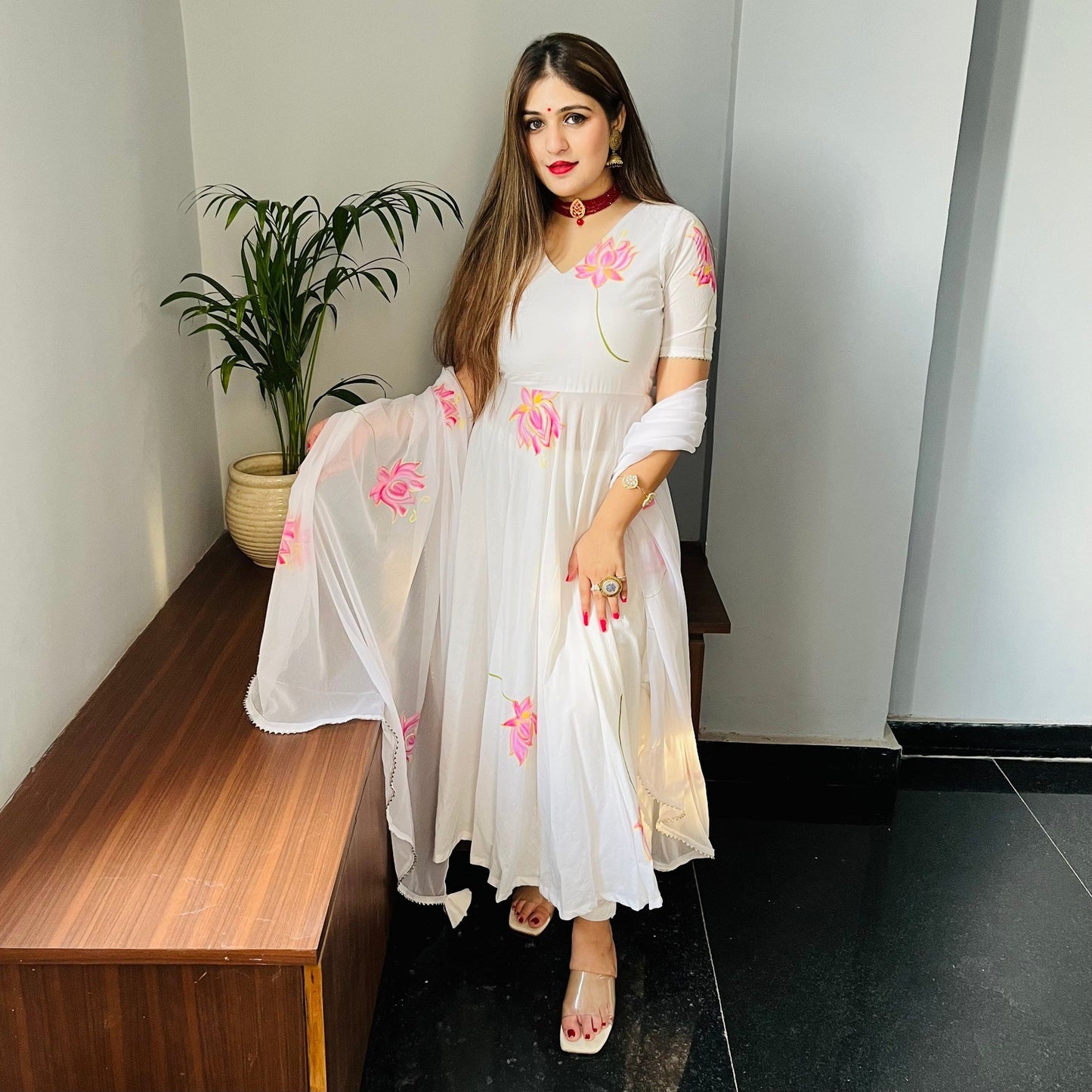 White Lotus Handpainted Suit Set