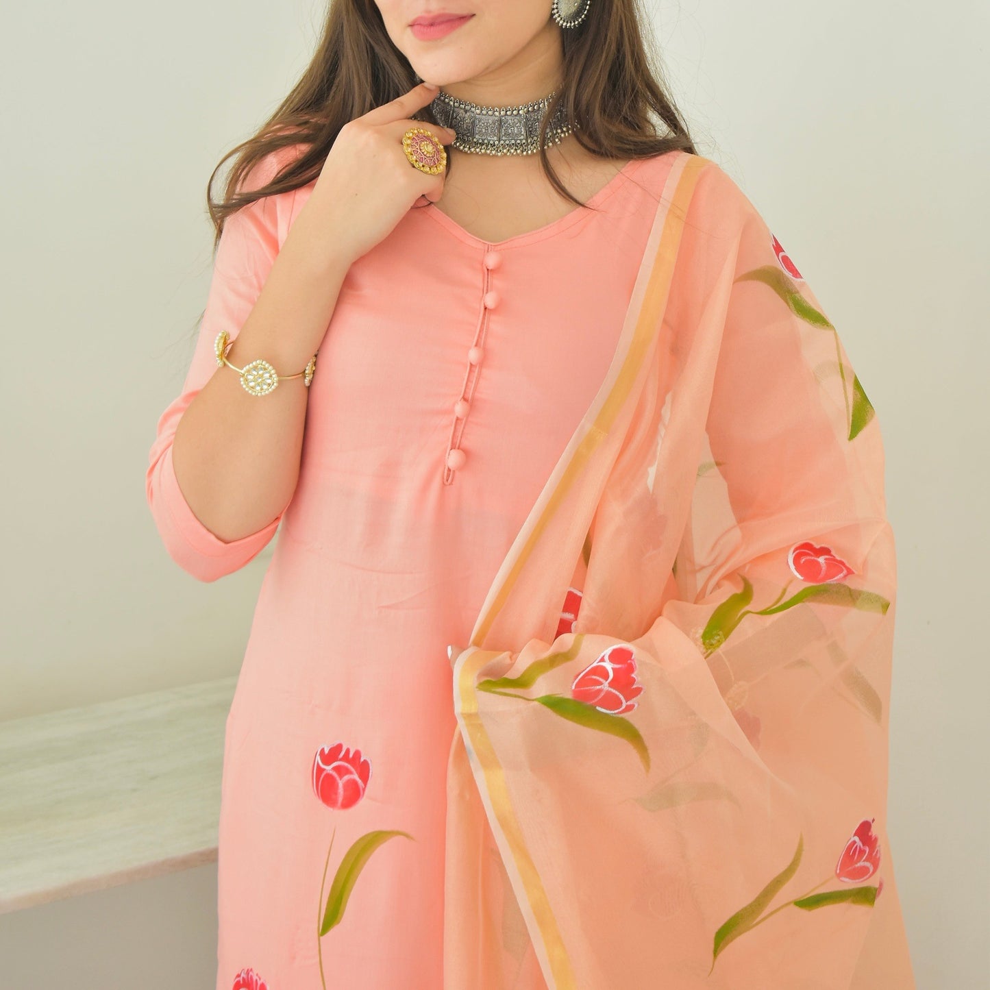 Peach Handpainted Suit Set