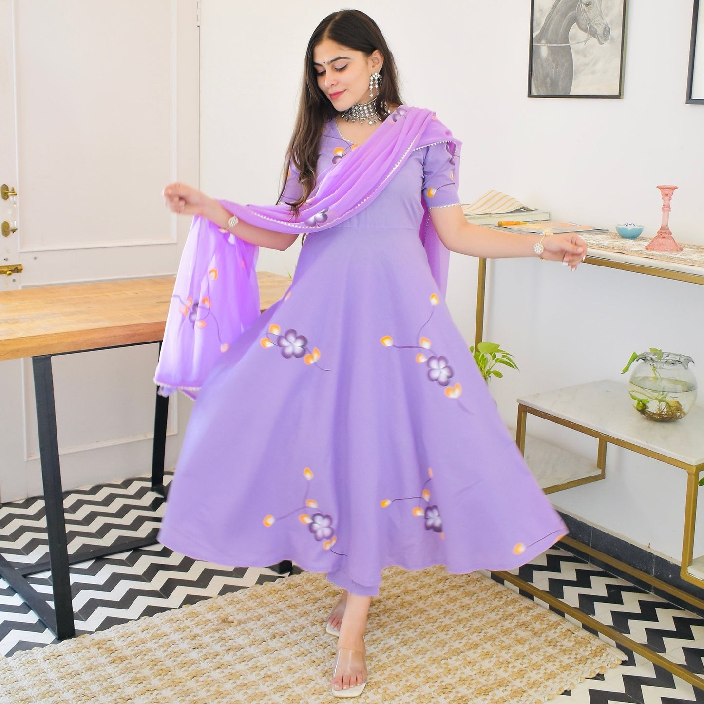 Violet Handpainted Suit Set