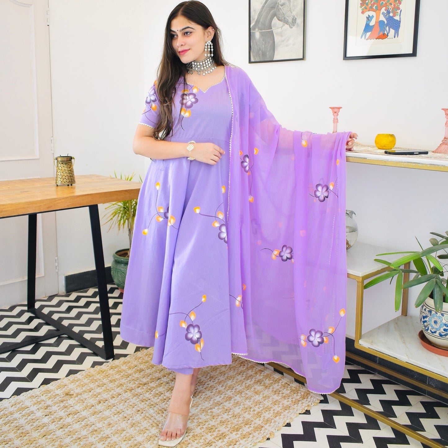 Violet Handpainted Suit Set