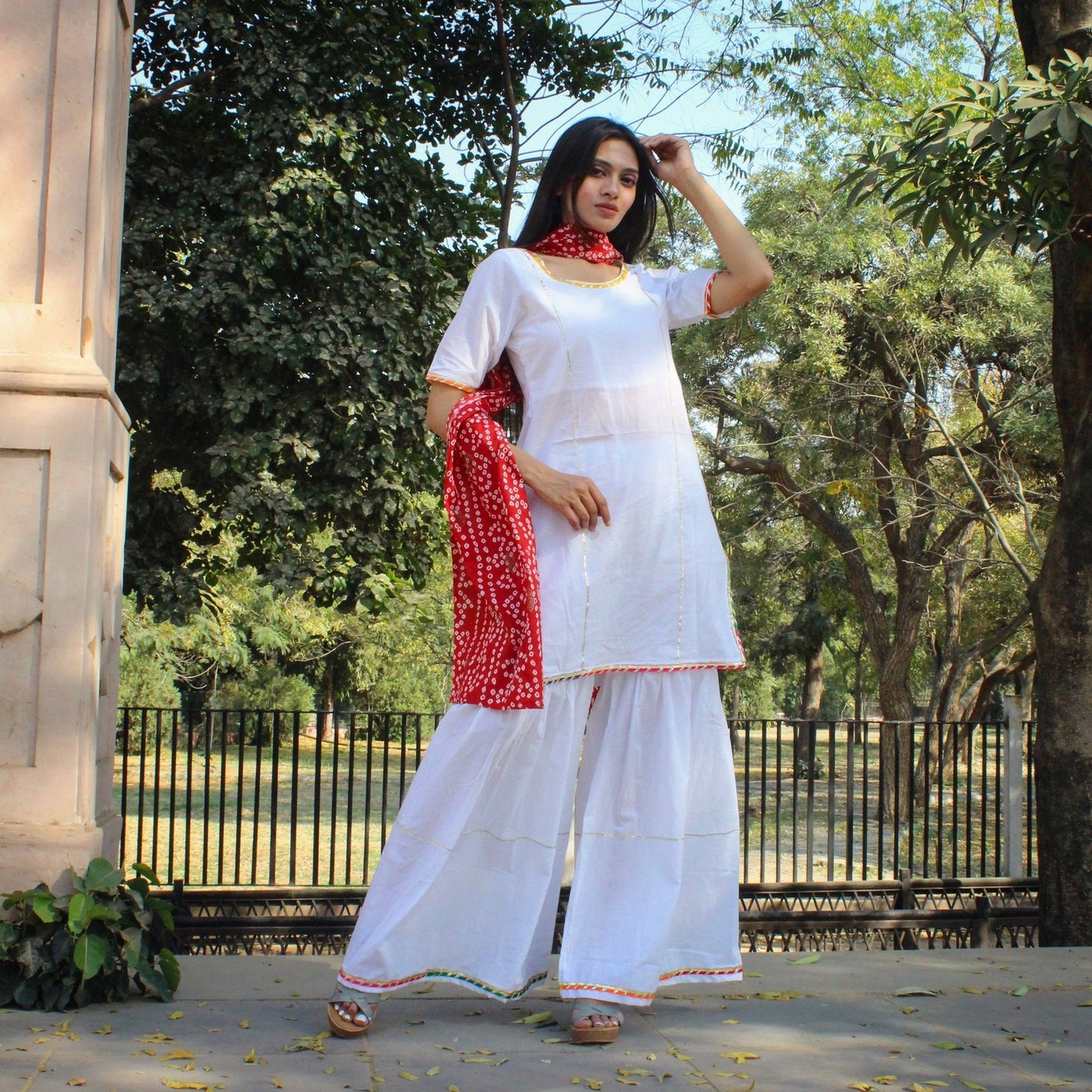 White Bhandej Sharara Set