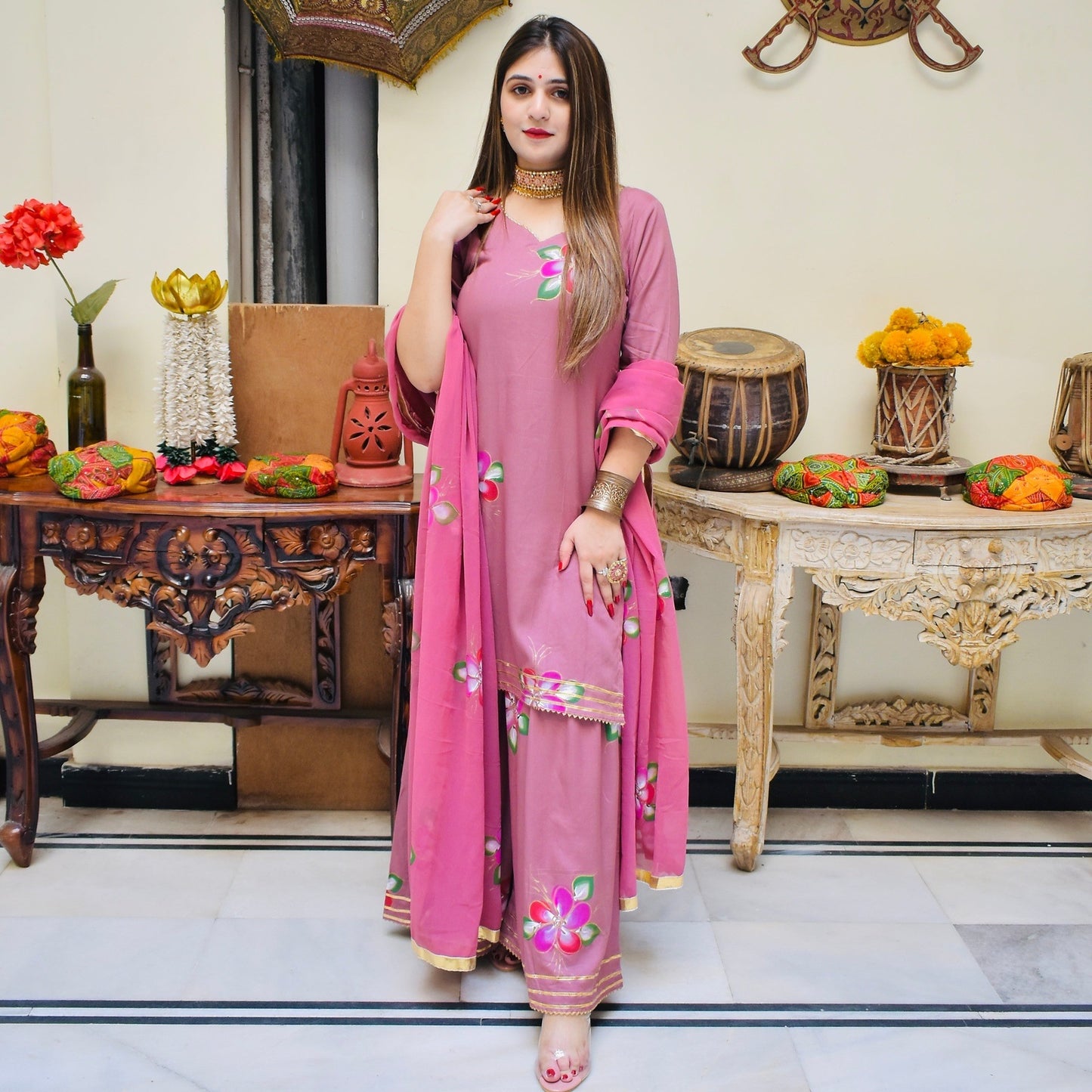 Blush Handpainted Sharara Suit Set