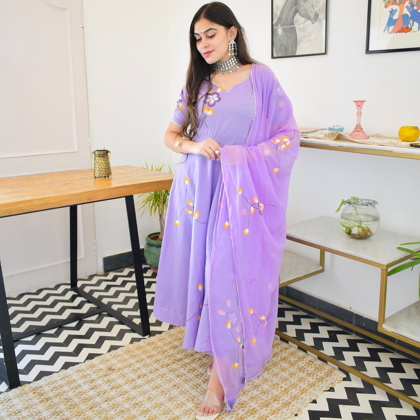 Violet Handpainted Suit Set