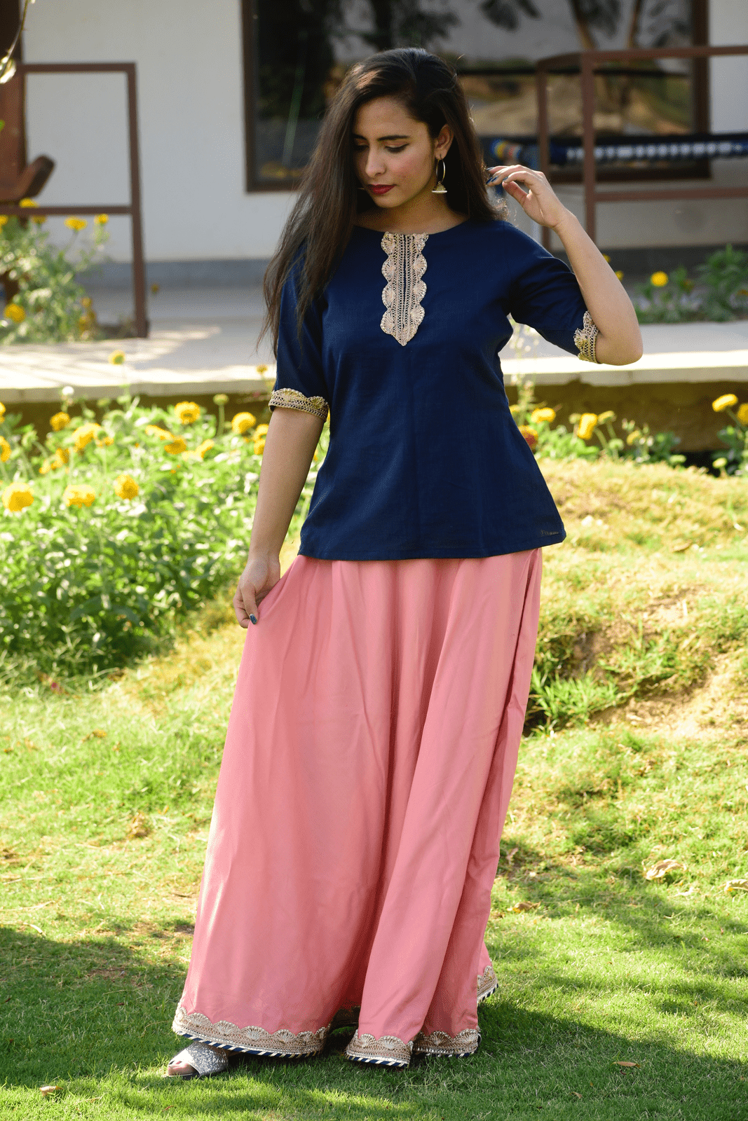 Peach-Blue Lehenga Set