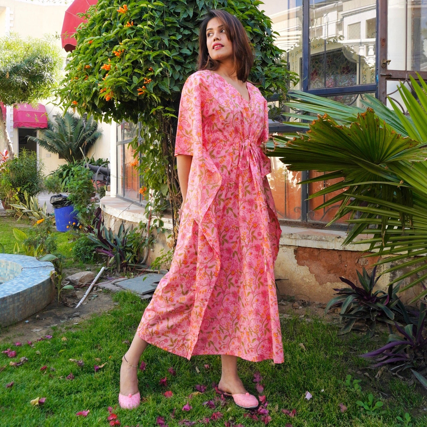 Pink Handblock Kaftan
