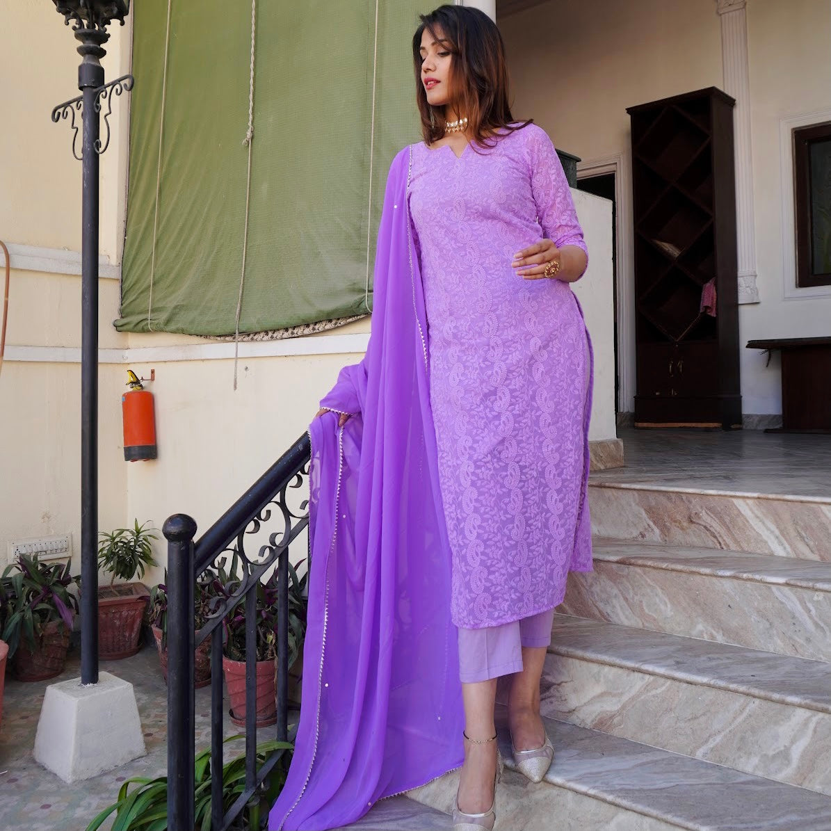 Lilac Chikankari Suit Set