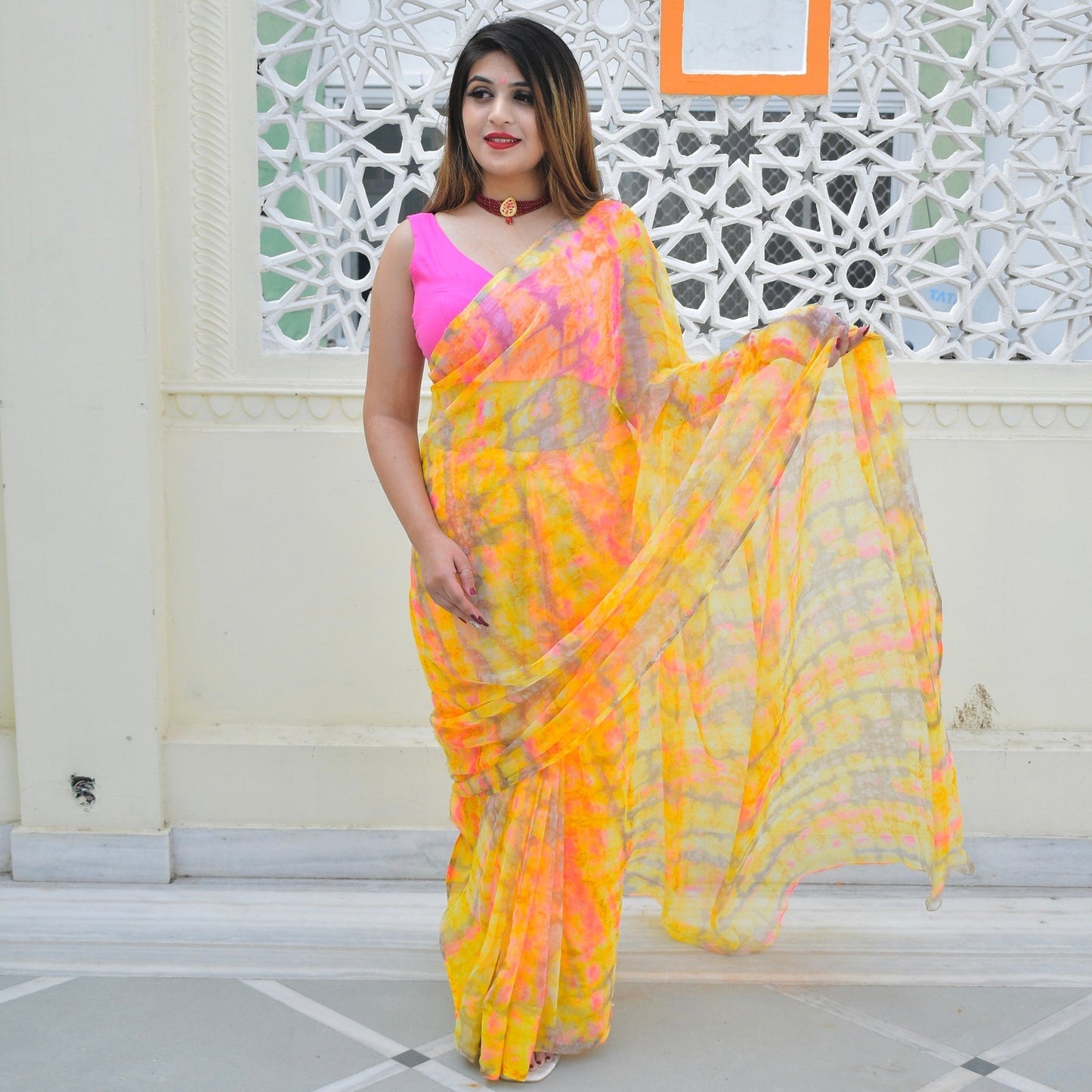 Yellow Shibori Saree
