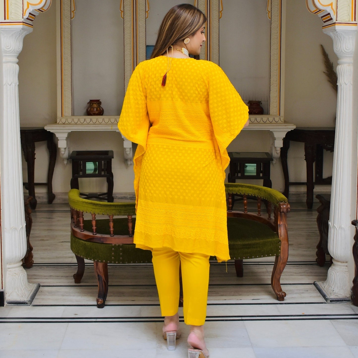 Diya Yellow Kaftan Kurta Set