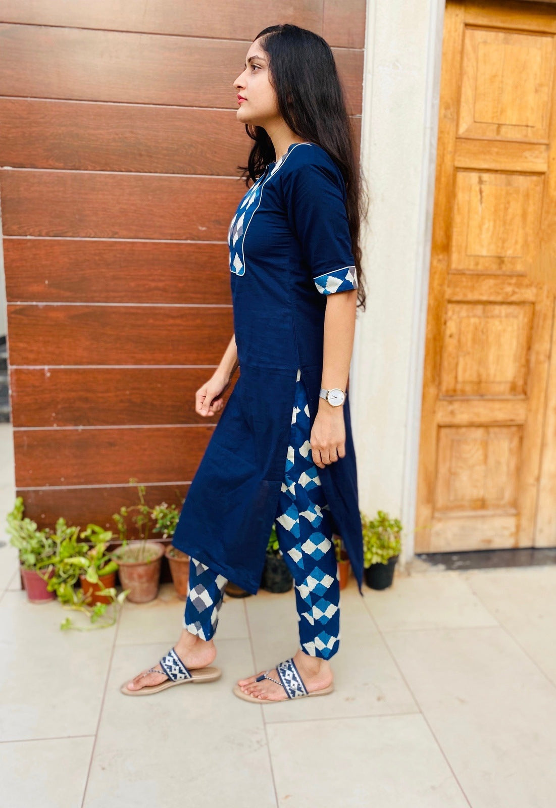 Blue Color Block Suit Set