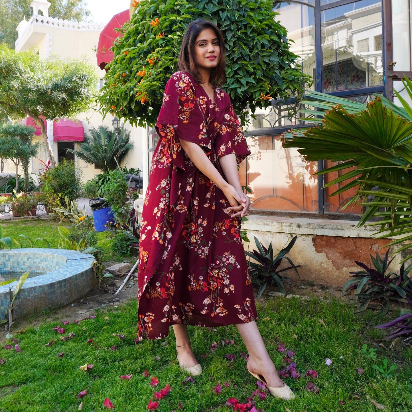 Maroon Handblock Kaftan