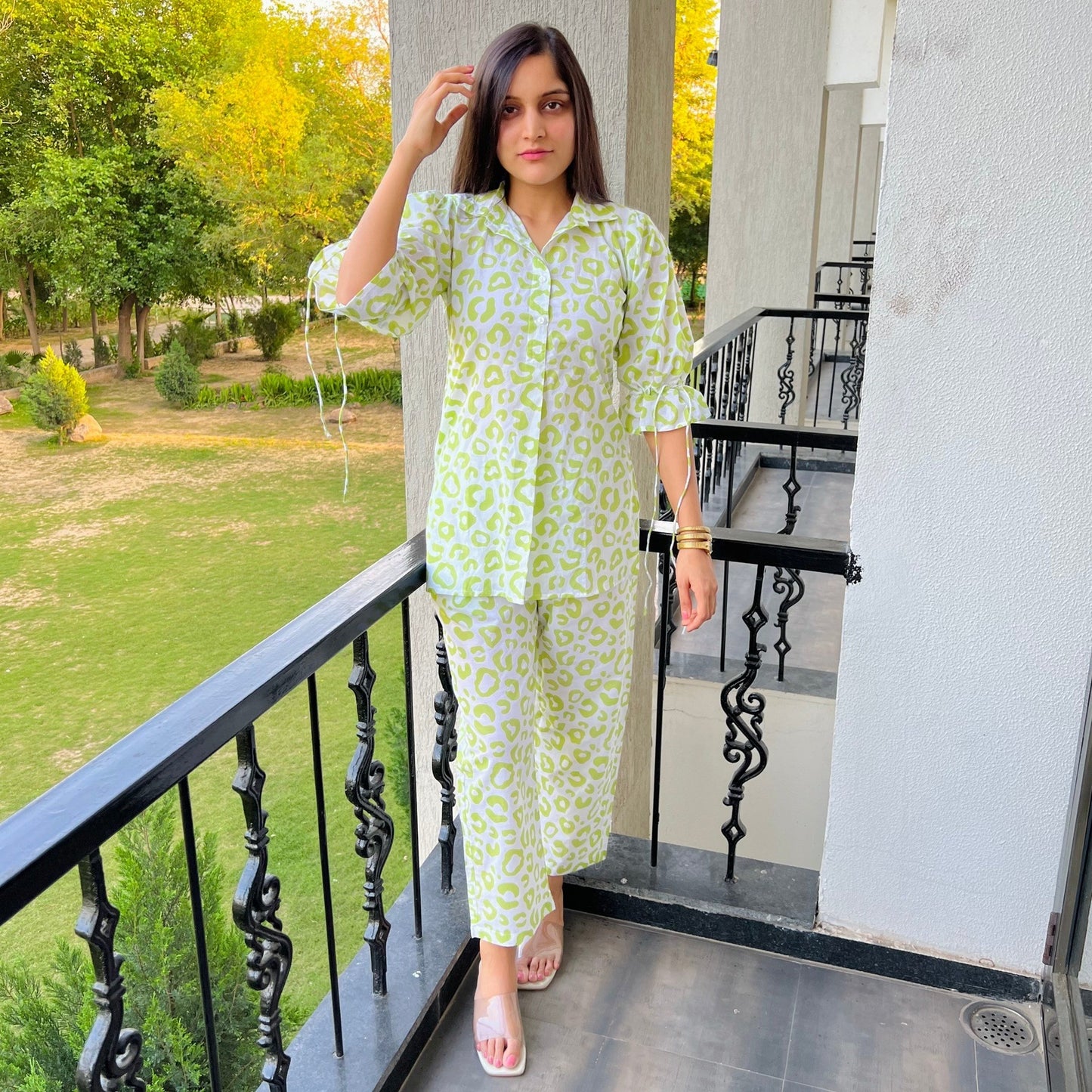 Green Leopard Cord Set