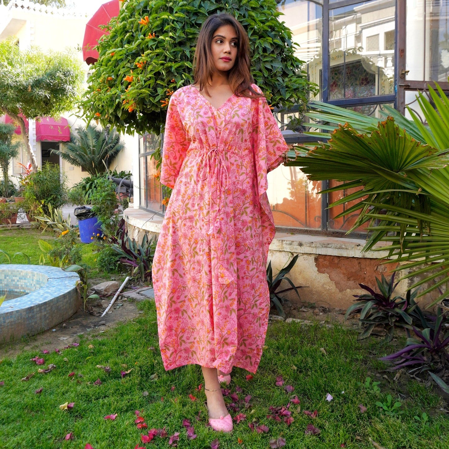 Pink Handblock Kaftan