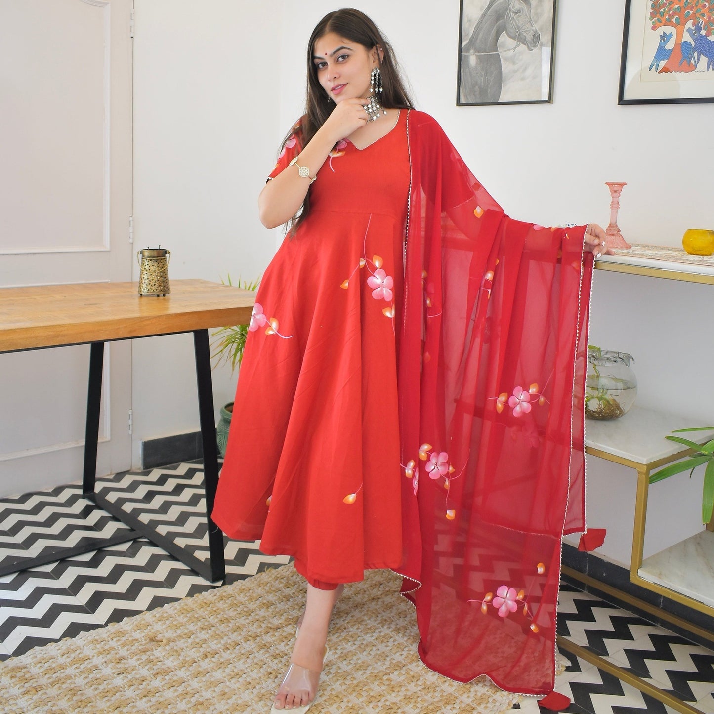 Red Handpainted Suit Set