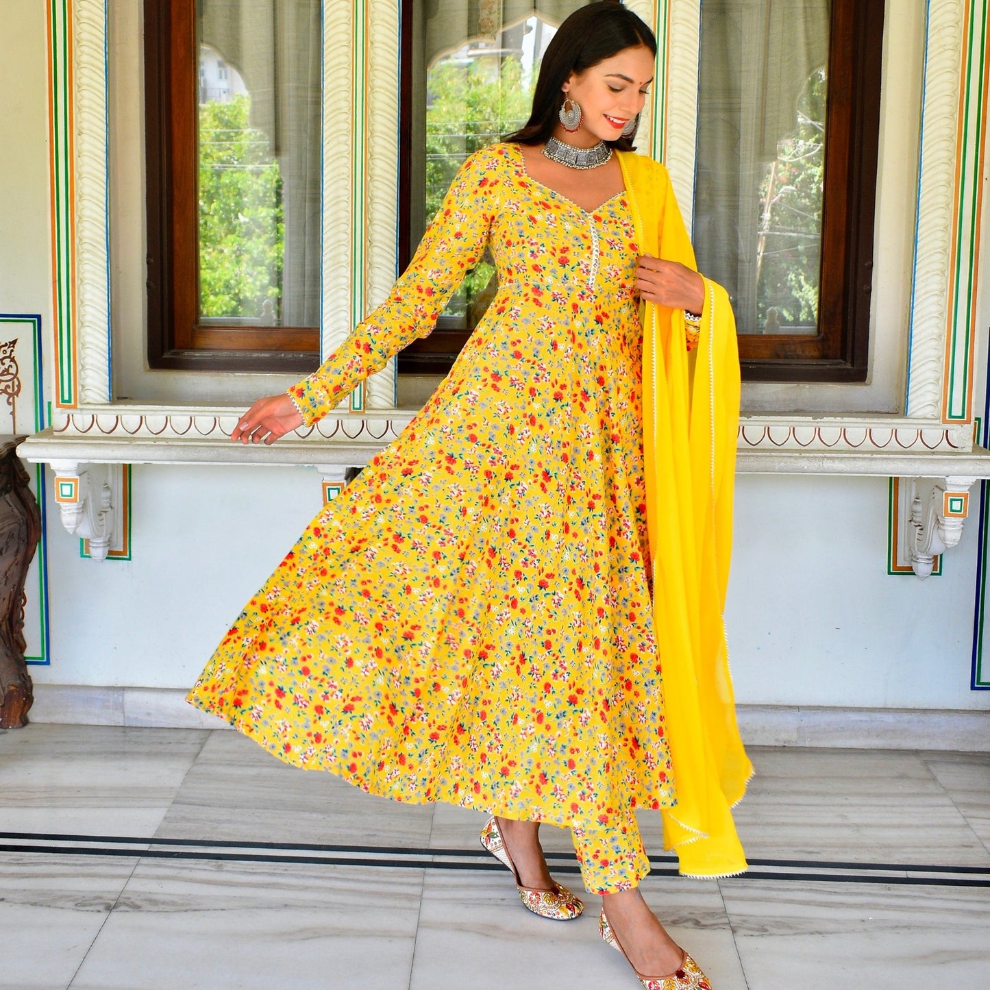 Yellow Ciara Handblock Suit Set
