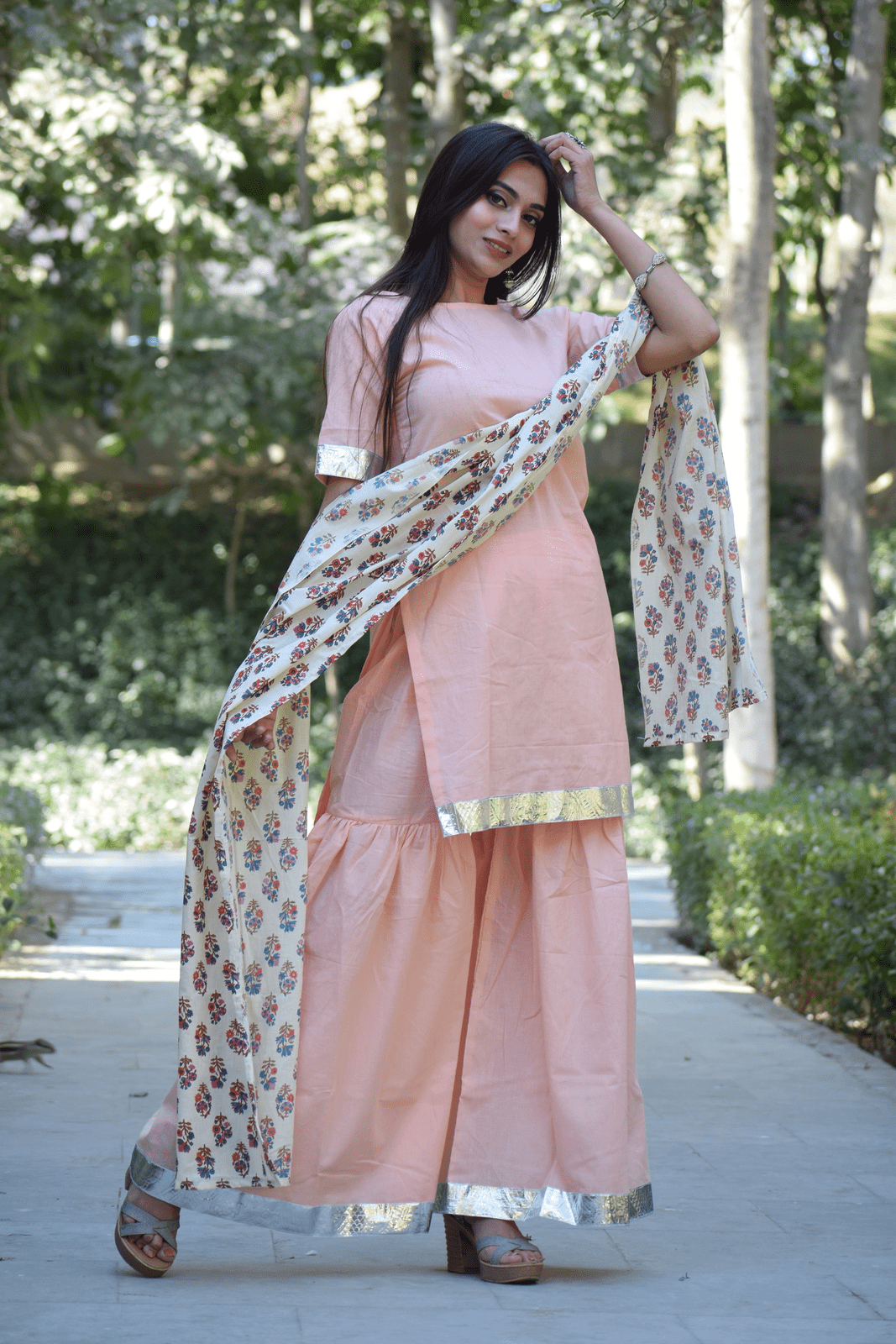Peach Floral Sharara Set