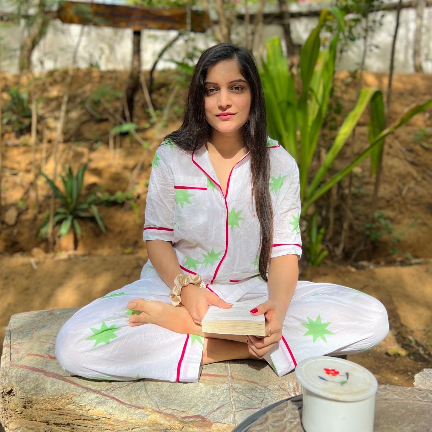 Green Star Handblock Cotton Cord Set