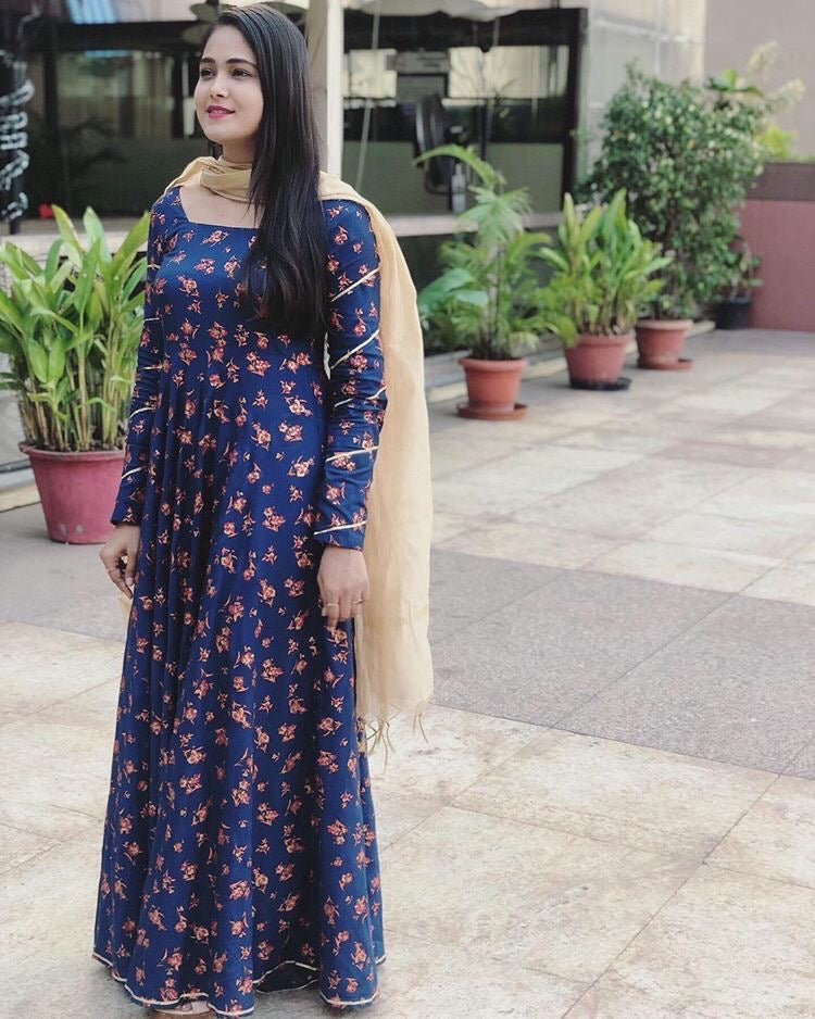 Blue Gota Gold Foil Flared Dress