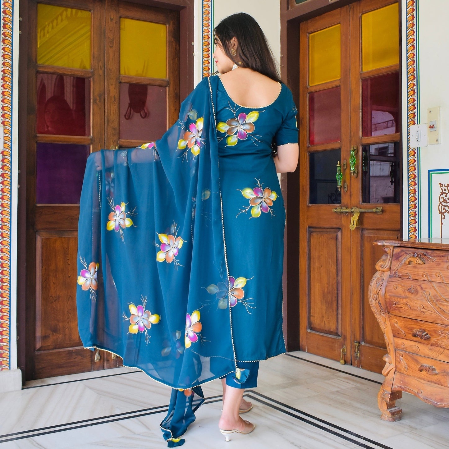 Turquoise Handpainted Suit Set