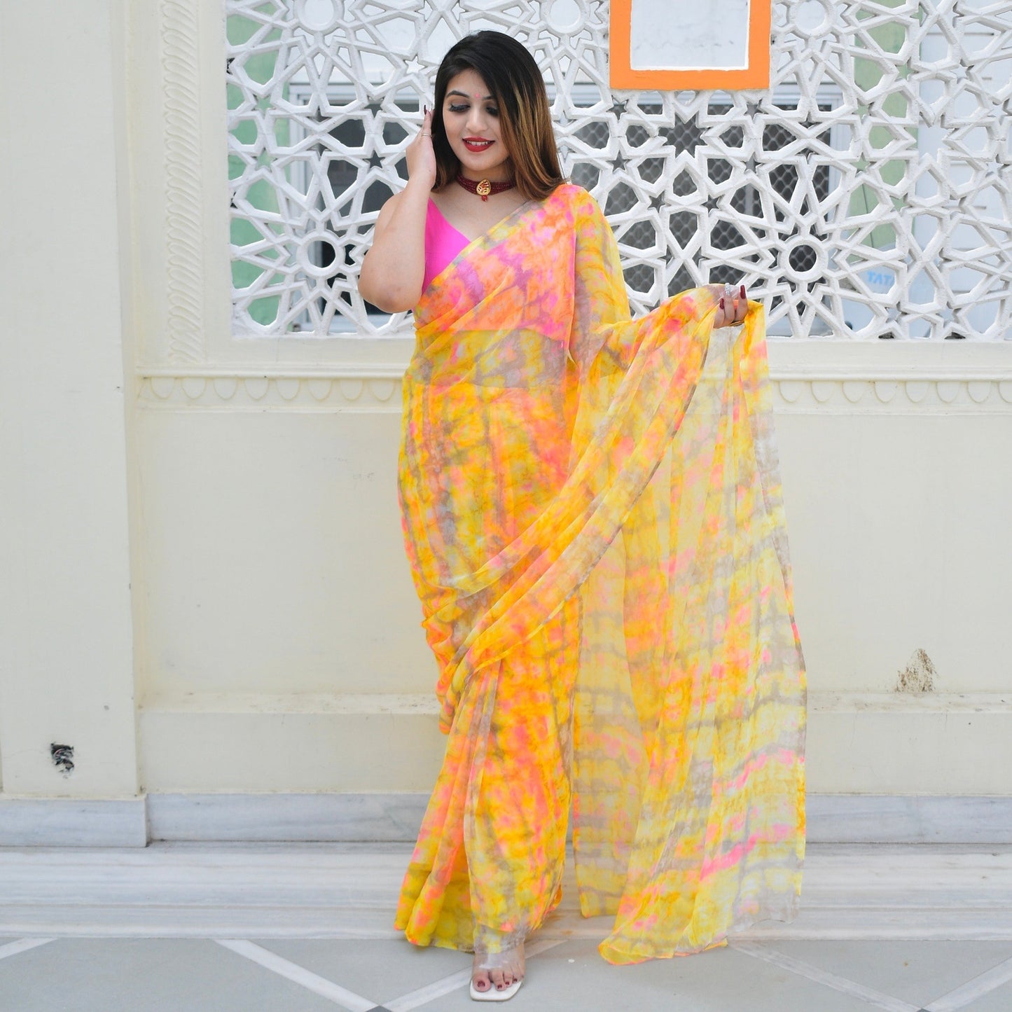 Yellow Shibori Saree