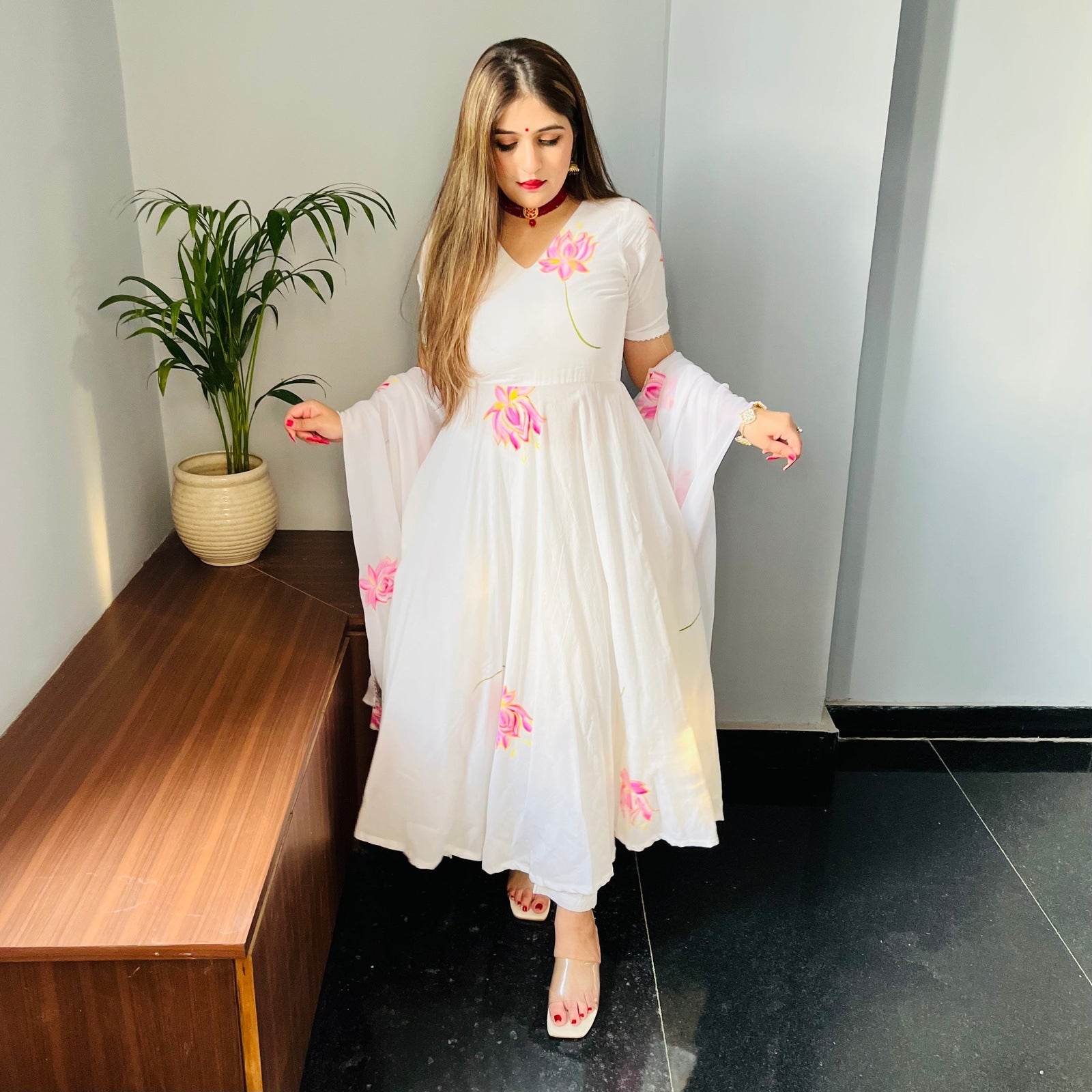 White Lotus Handpainted Suit Set