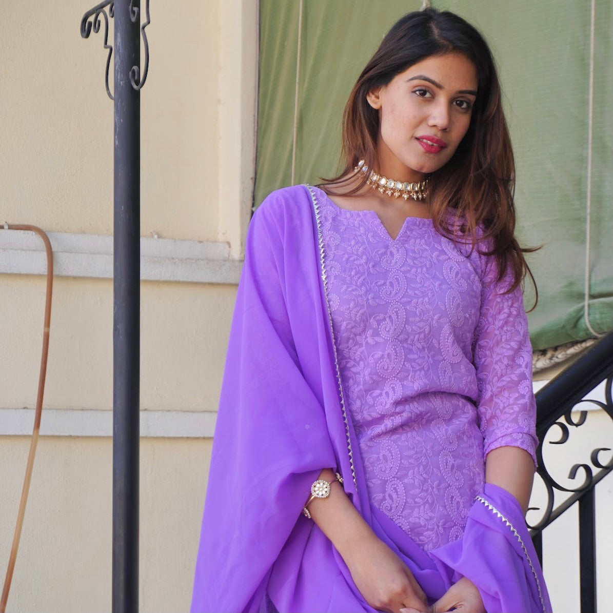 Lilac Chikankari Suit Set