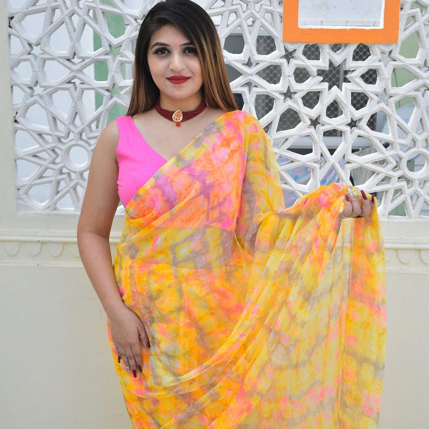 Yellow Shibori Saree