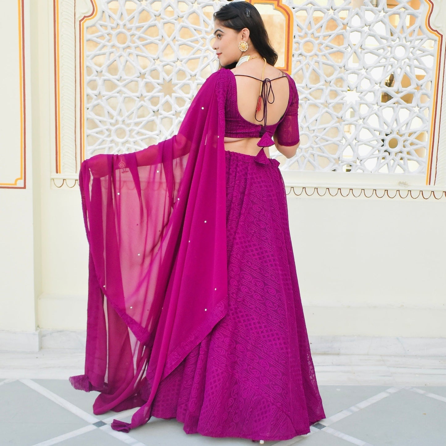 Wine Chikankari Lehenga Set