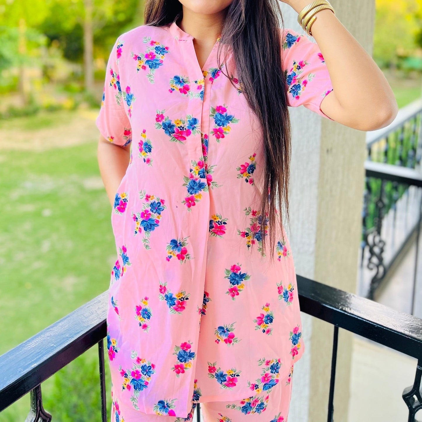 Peach Floral Cord Set