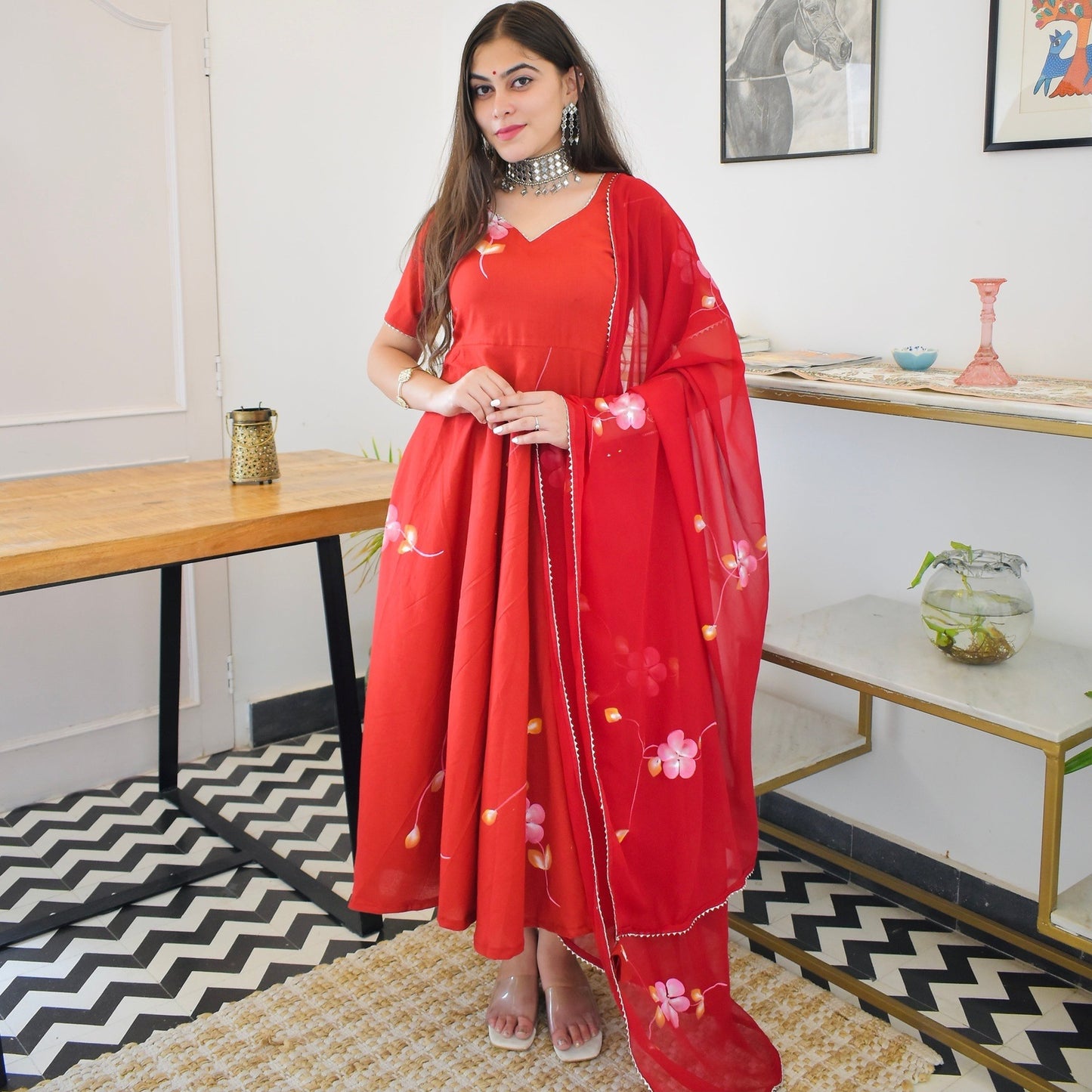 Red Handpainted Suit Set