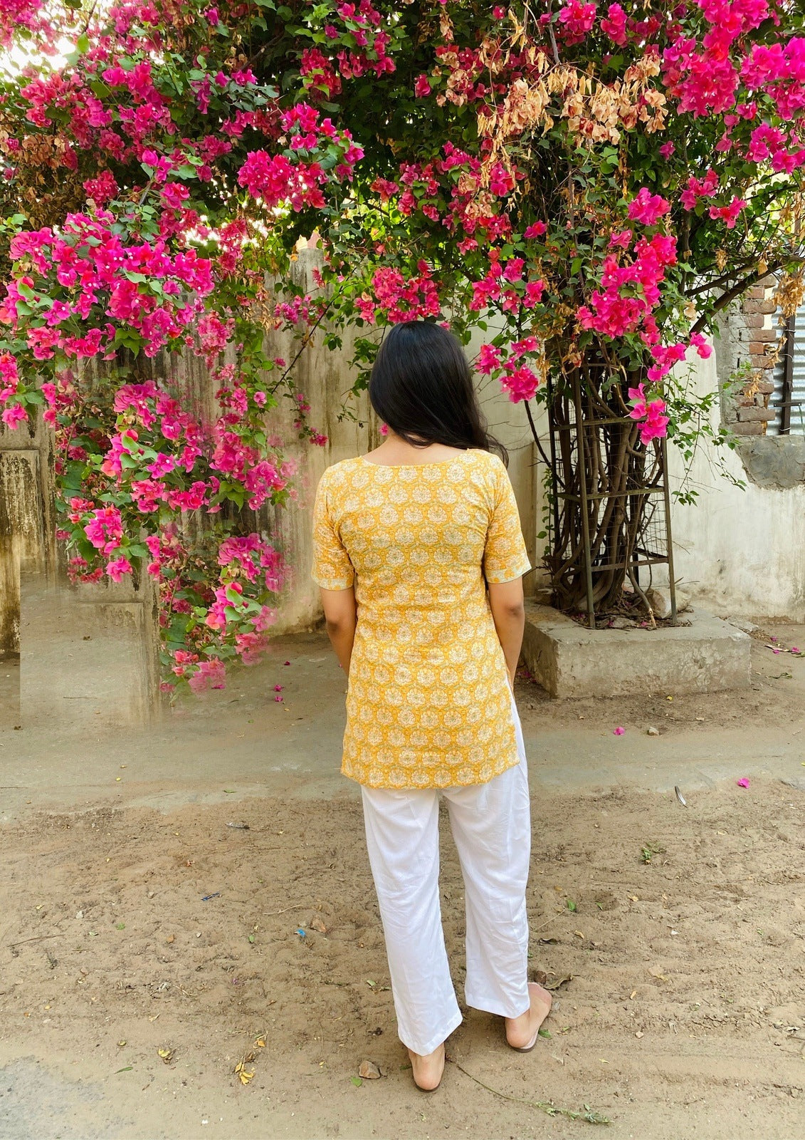Yellow Handblock Floral Kurti