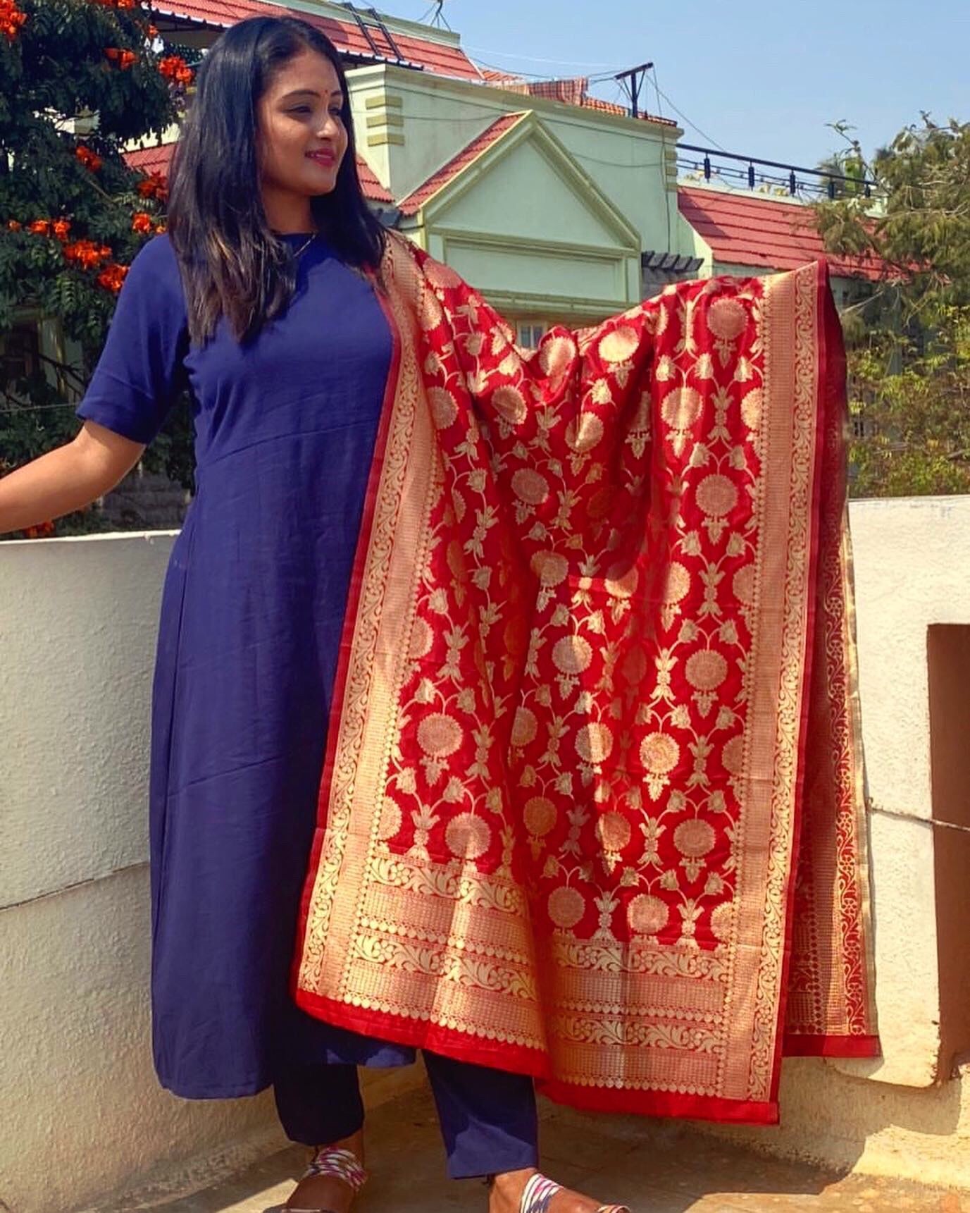 Navy Blue Banarasi Suit set