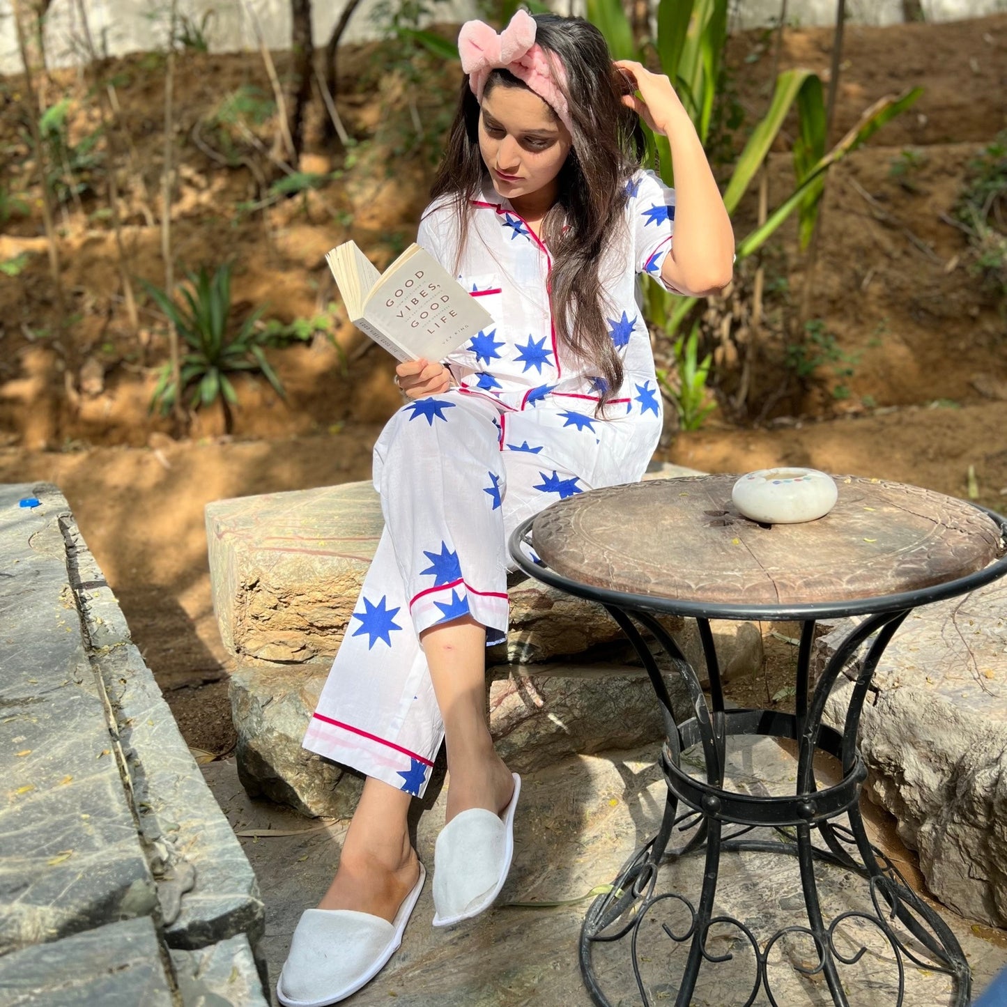 Blue Star Handblock Cotton Cord Set