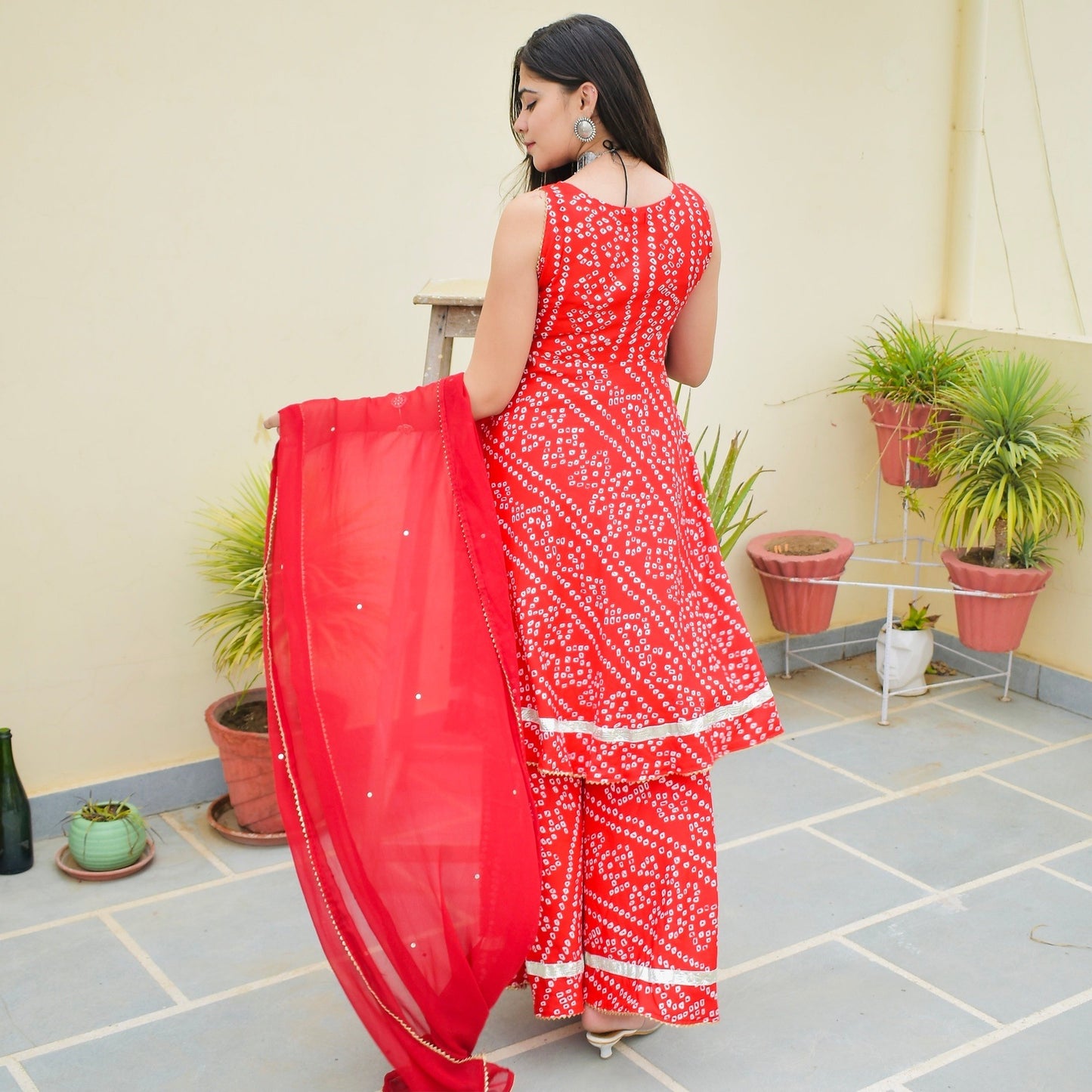 Red Bhandej Sharara Suit Set