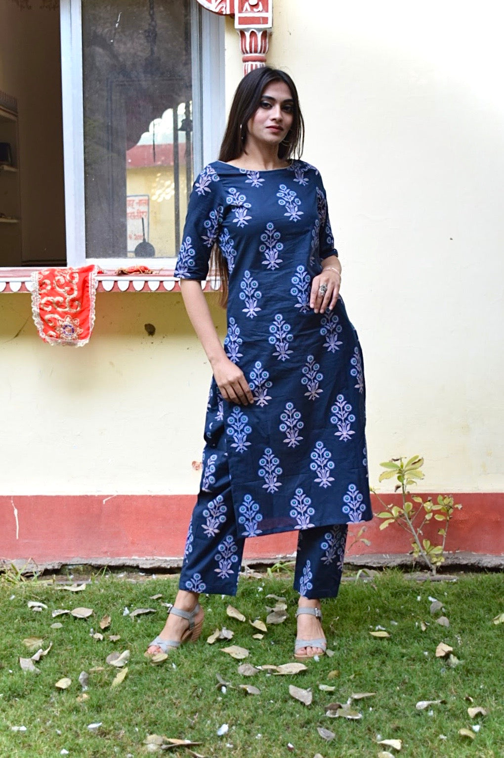 Dark Blue Handblock Kurta Set