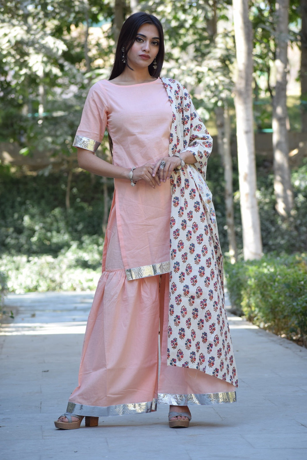 Peach Floral Sharara Set
