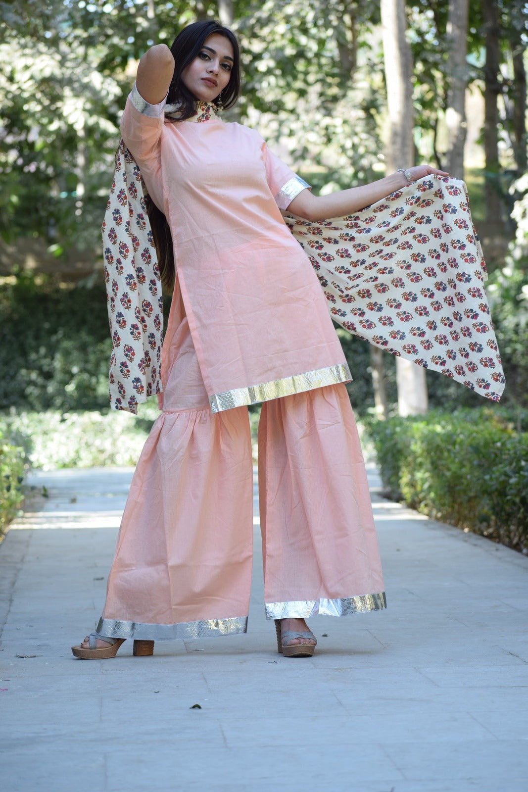 Peach Floral Sharara Set